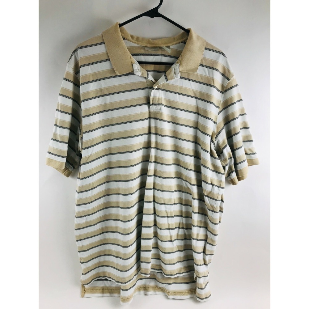 Field Gear Shirt Men's Size XLT (XL-Tall) Brown White Striped Short Sleeve Polo
